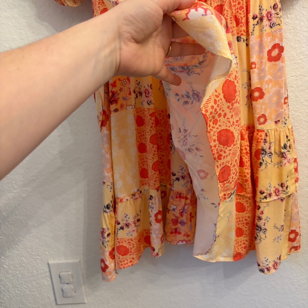 JessaKae Tweedle Dee Mini Dress L Floral Patchwork Smocked Puff Sleeve Boho NWT - Picture 6 of 12